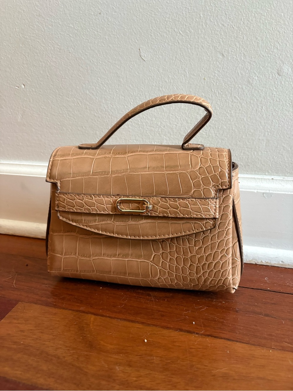 A New Day Tan Croc-Embossed Top Handle with Strap NWOT